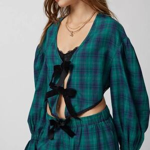 Urban Outfitters Out From Under Charlotte Flannel Bow Blouse